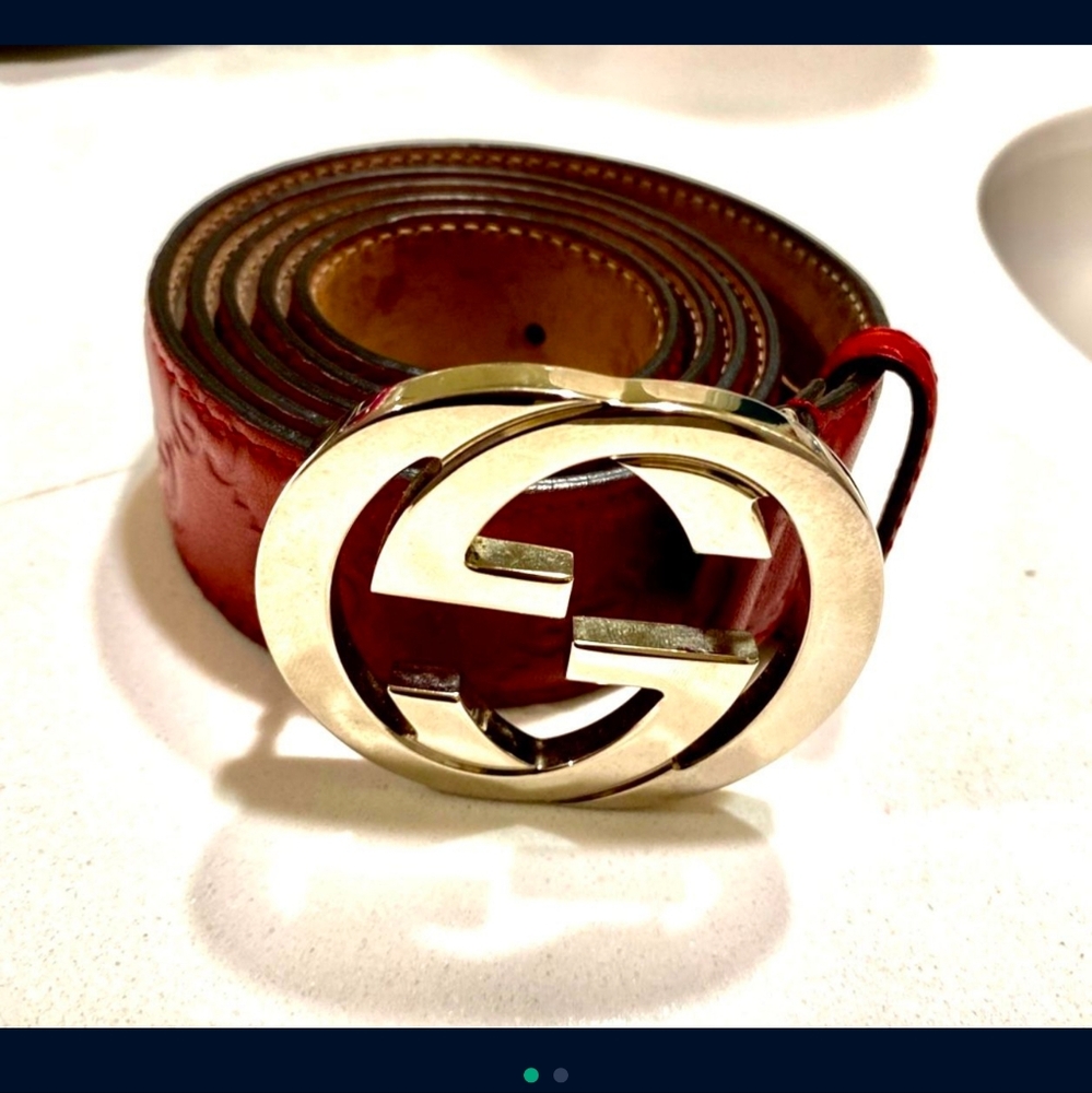 Gucci Guccissima Red Interlocking Belt